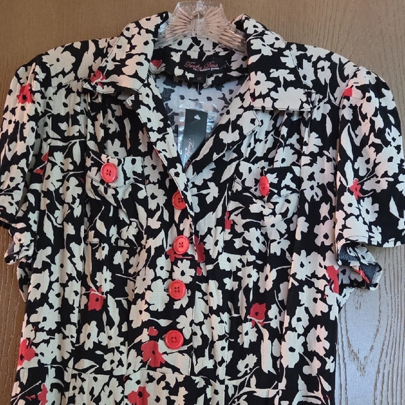 Trashy Diva NWT  Black and Tan Midi Dress, Collar, Short Sleeve, Side Zipper, 14 - Picture 3 of 8